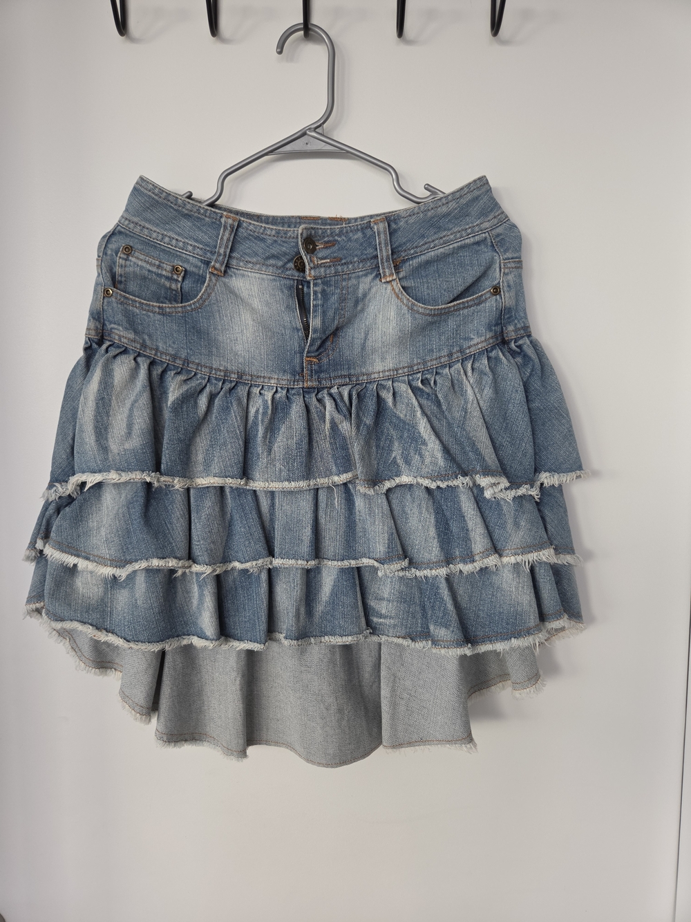 Only Light Blue Tiered Ruffle Denim High-Low Skirt